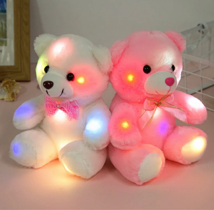 22cm Luminous Creative Light Up LED Teddy Bear Stuffed Animals Plush Toy Pink Glowing Teddy Bear Christmas Gift for Kids