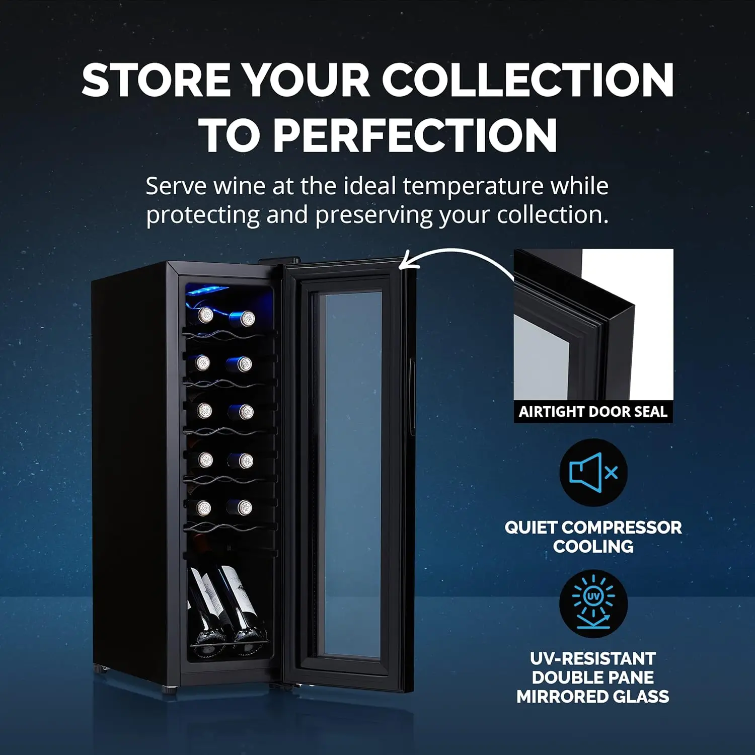 Bottle Wine Cooler Refrigerator Shadow Series Freestanding Mirrored Wine and Beverage Fridge with Double-Layer Tem