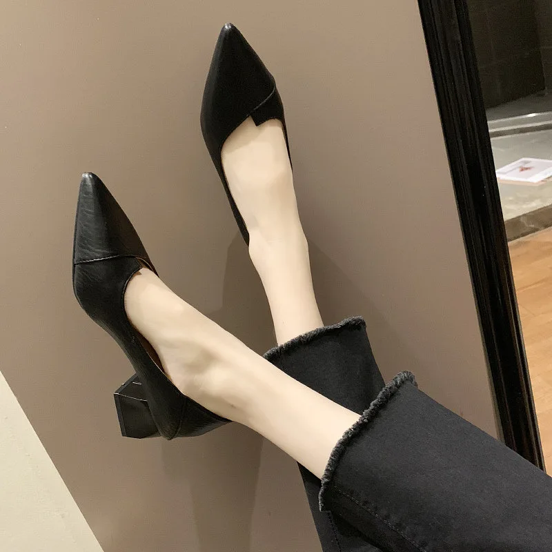 Fashion Solid Color Women's Pumps Shoes  Pu Pointed Toe Office Work Ladies High Heel Female Slip on Casual Shoes 3