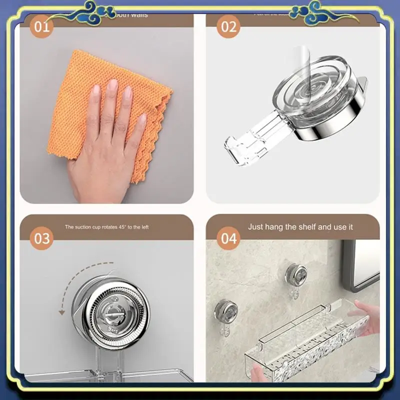 No-Drill, Light Luxury Style Glacier Pattern Suction Cup Shelf,Bathroom Shower Organizer Easy Install Transparent Fan Style