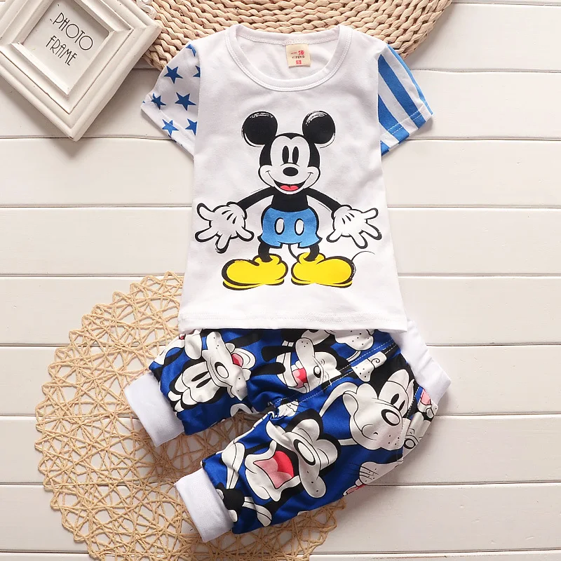Summer Baby Boys Girls Mickey Mouse Clothing Sets Children Fashion Cartoon T Shirt+ Shorts Suit Toddle Kids Infant Sport Clothes