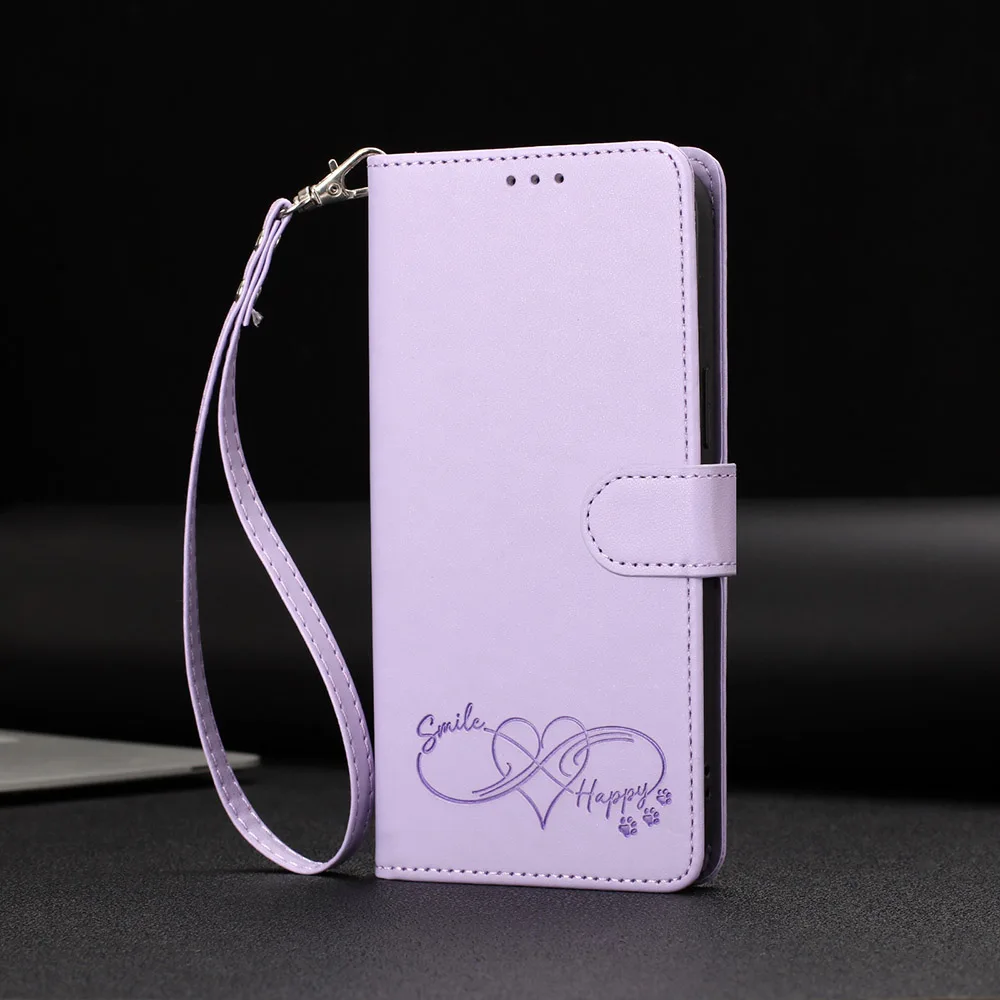 Leather Stand Flip Wallet Phone Cover with Card Holder and Strap