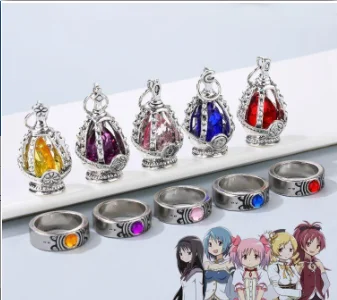 

Anime Puella Magi Madoka Magica Soul Gemstone Necklace Ring Set Cosplay props Fashion Niche Pendant