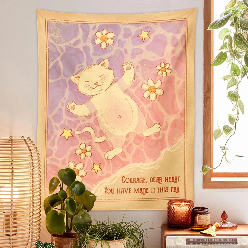 Tapestry Decorations Cute cat Tapestry Wall Hanging Tarot Sun Moon dream Wall Art Tapestries for Living Room Kids Room Bedroom Decor Art
