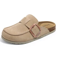 Mules en daim véritable Litfun pour femmes, sandales à semelle en liège, mules en cuir avec mousse à mémoire de forme confortable et boucle réglable 4