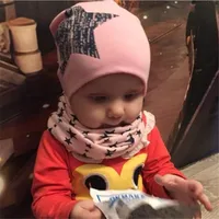 Spring Autumn 2PCS Baby Beanie Hat Scarf Stars Print Warm Toddler Hat Scarf for Girls and Boys Infant Hats Set Kids Skull Caps 4