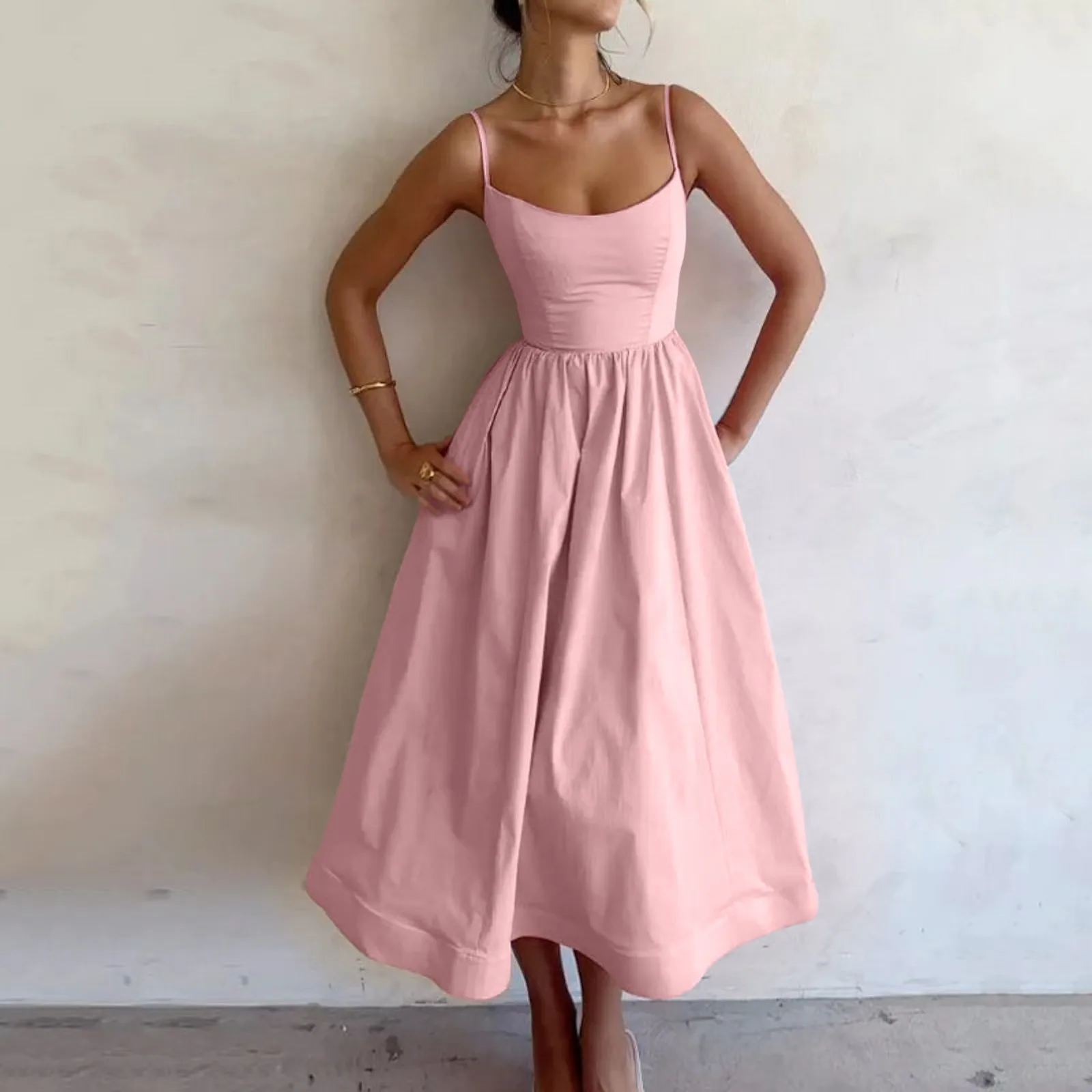 

Women A-Line Midi Dress Evening Party Summer Clothes 2024 Chic And Elegant Sleeveless Backless Dress Sexy Club Y2k Streetwear