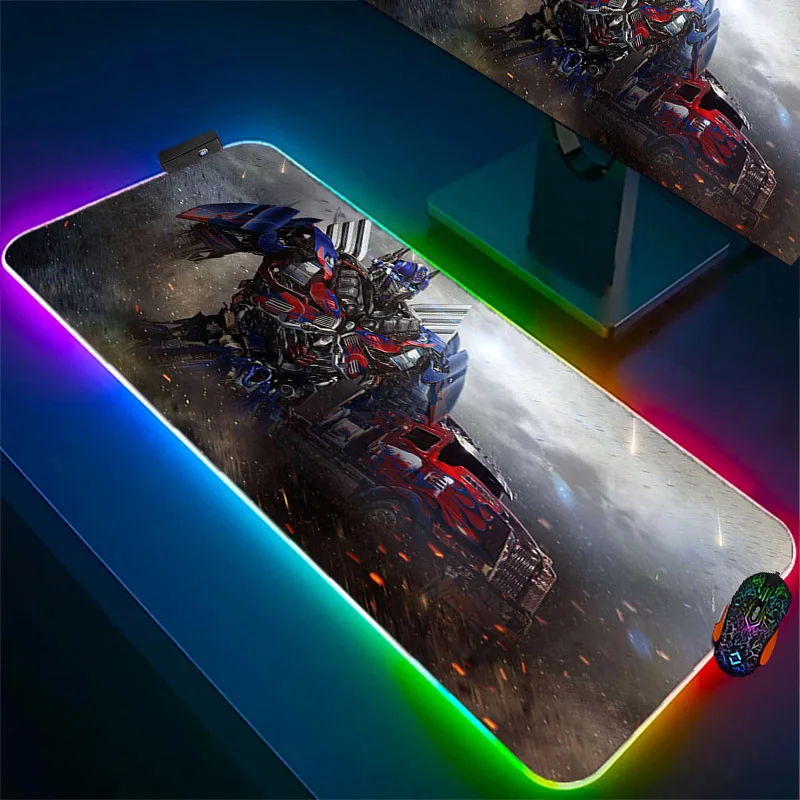 Transformers Anime RGB Large Mouse Pad 100x50 Gaming Accessories Rubber Anti slip Desktop Mat Computer LED Backlit Soft Mousepad открытка с магнитными закладками настоящему герою transformers 8 шт