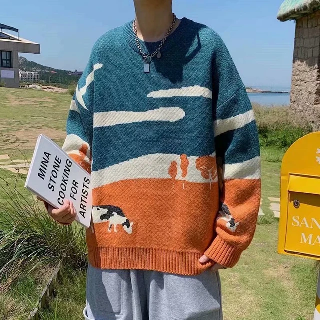 Women Men Cow Print Pullover Sweater Casual Long Sleeve