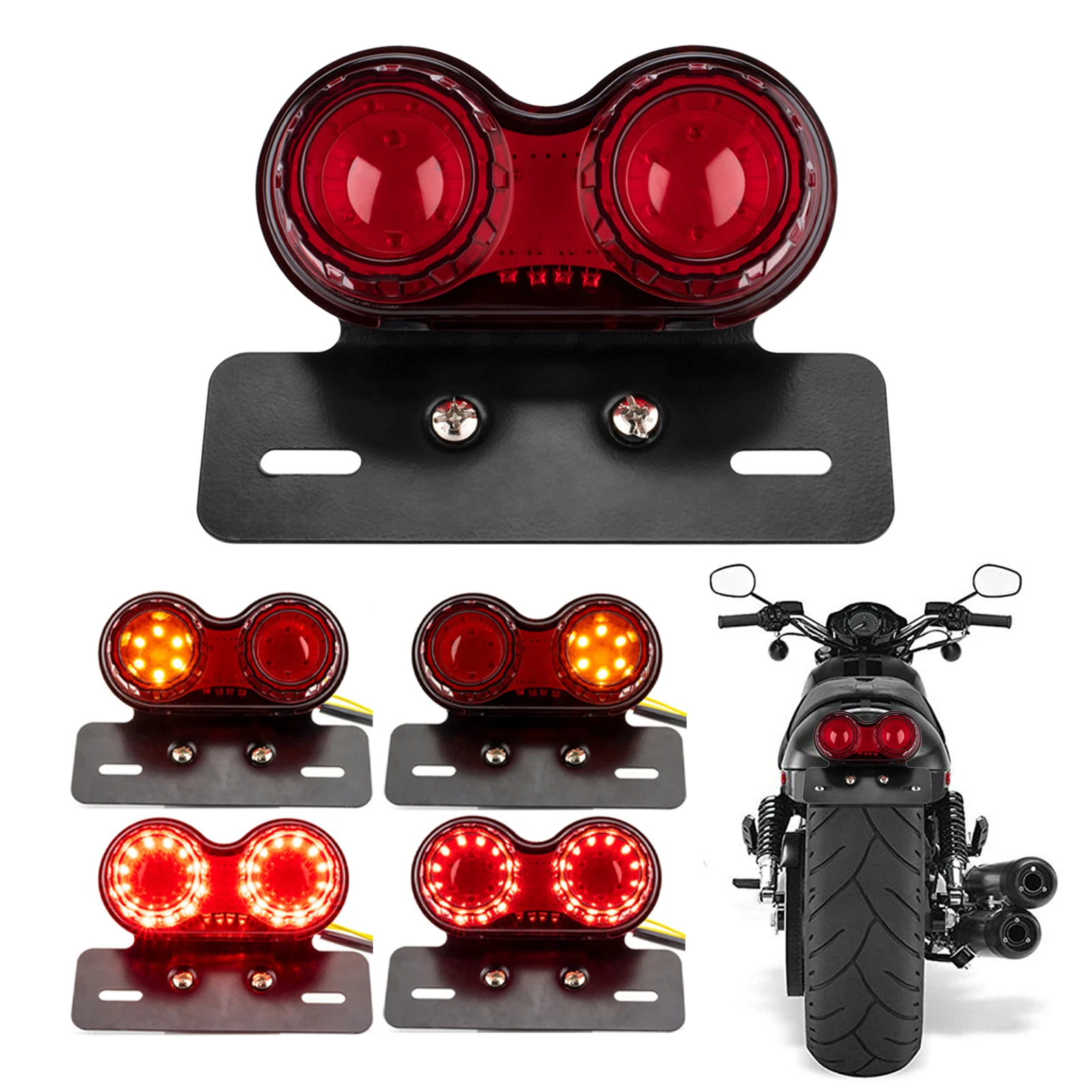 ANKIA 12V 16 LED Universal Motorcycle Integrated Brake Tail Running Light Turn Signla License Plate Lamp Clear Cover 
