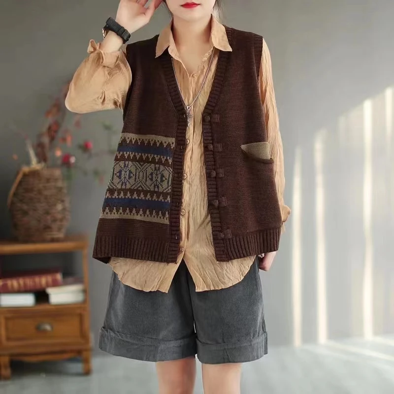 

Spring Autumn Women's Knitted Vest Sleeveless Cardigan Harajuku Retro Korean Fashion Loose Coat Cardigans New Tops