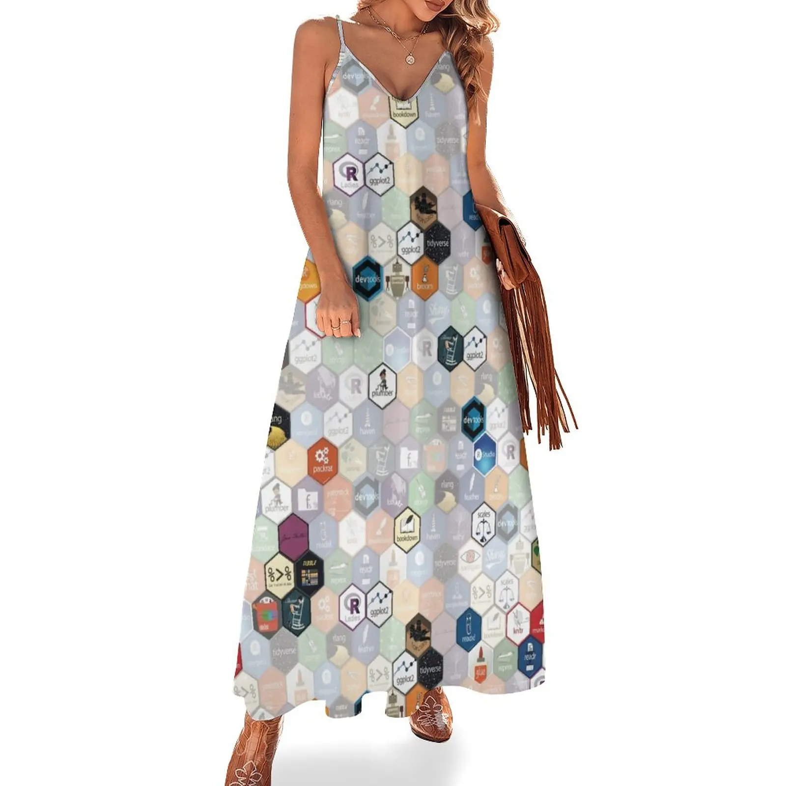 

New R hex fabric (small hexes) Sleeveless Dress cute dress Women's summer dresses elegant dresses for women