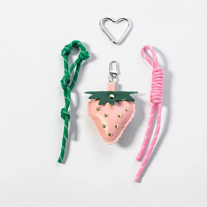 Woven Flower Strawberry Bag Pendant Braided Rope PU Leather Pendant Backpack Accessories Car Keyring Fruit Keychain