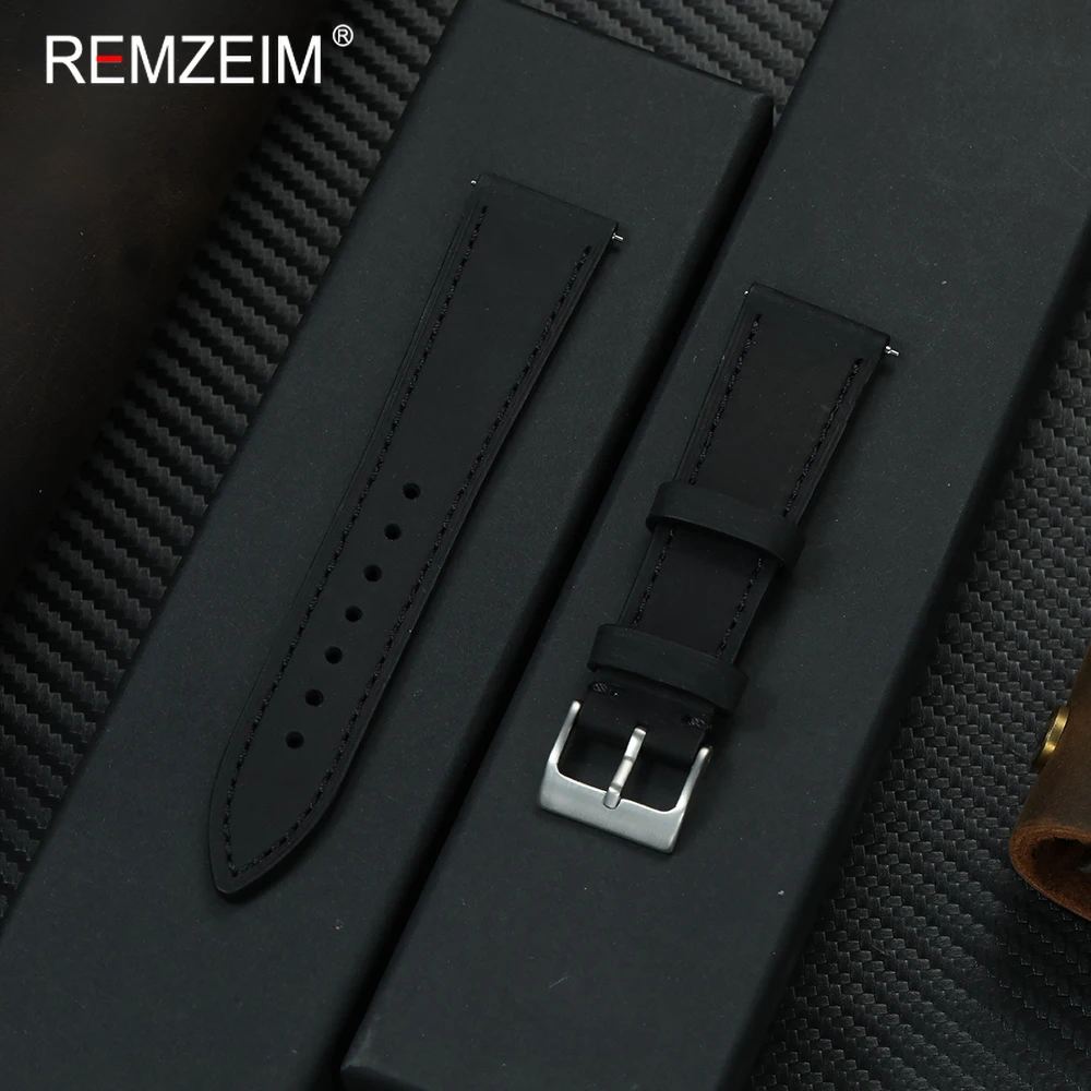 Men's Soft Durable Quick Release Crazy Horse Leather Watch Strap