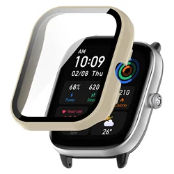 Ultra-Durable PC+Glass Smartwatch Screen Protector with All-Around Protective Bumpers for Amazfit GTS 4 Mini (Beige)