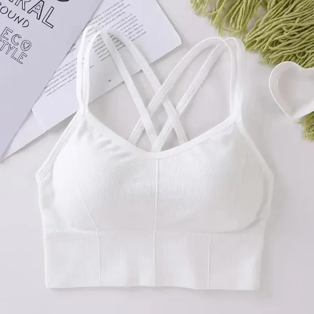 Sexy women Tops back cross strap tank top push up running sports bra breathable soft fitness beauty solid color yoga bra