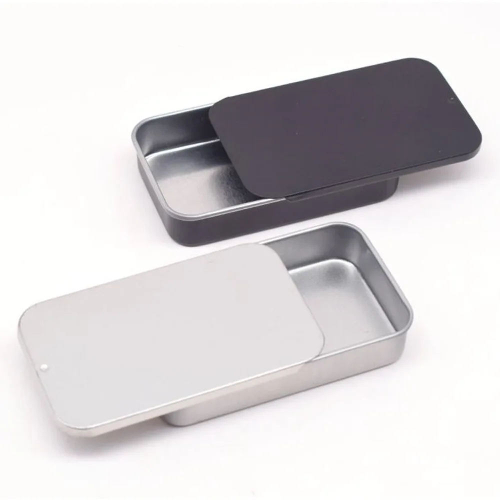 

Silver Black White Sliding Tin Box Mint Packing Box Food Container Boxes Rectangle Small Metal Case Size Caja De Dulces