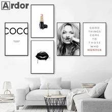 

Abstract Modern Fashion Girl Wall Art Canvas Painting Black White Lip Salon Poster And Print Picture For Living Room Home Decor