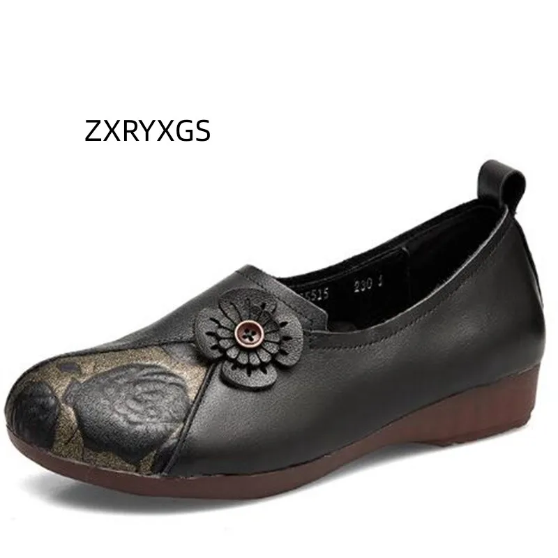 

ZXRYXGS 2023 Autumn Top Cowhide Classic Flower Temperament Trend Shoes Real Leather Shoes Fashion Comfort Soft Sole Women Flats