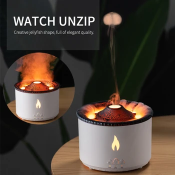 화산 불꽃 아로마 디퓨저 에센셜 오일 USB 휴대용 공기 가습기, 연기 링 포함, 야간 조명 램프 향기, 360ml