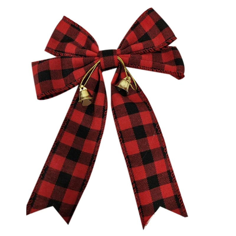 

5 шт., декоративный бант для коробки, бант из искусственной конопляной ленты, Рождественское украшение для банта, решетчатый полосатый красный и черный бант