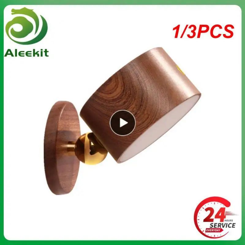 

1/3PCS Wooden Led Bedside Light Wall lamp Desk Lamp Dimming Usb Charging 360 Degree Rotating Magnetic Ball Touch Control Night