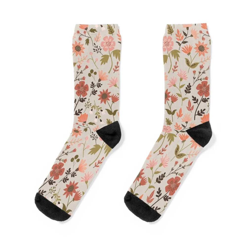 

Fall Foliage Floral and Leaf Print Shades of Pink & Green Socks soccer anti-slip custom hiking Male Socks Women's