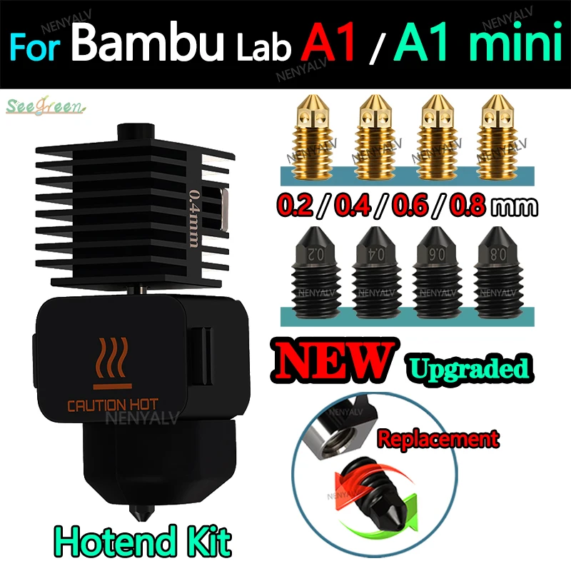 Bambu lab A1 미니 핫엔드 키트 경화강 깍지, 핫엔드 3D 프린터 액세서리, 0.2mm, 0.4mm, 0.6mm, 0.8mm 깍지