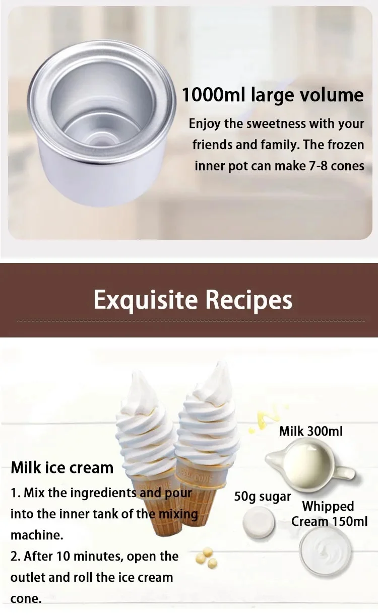 220V 20W 1L Household Ice Cream Machine Children's Fruit Cone Machine Automatic Small Ice Cream Machine Ice Cream Machine Mini 4