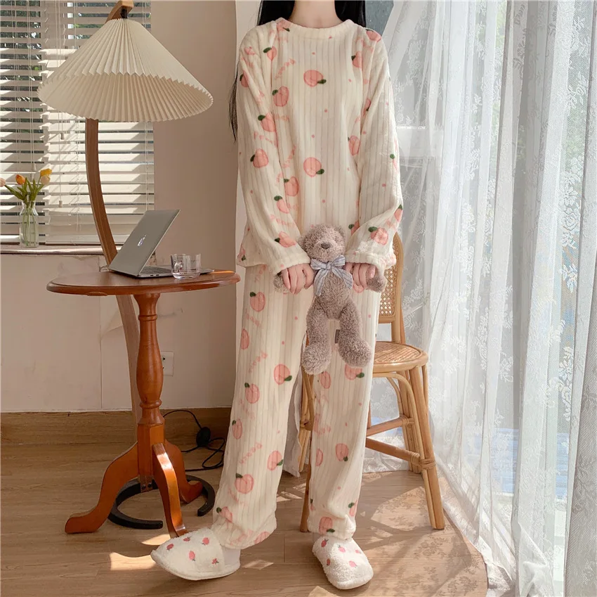 Winter Women's Pajamas Homewear Suit New Coral Fleece Warm Set of Fall and Winter Comfortable Warm Pajamas Homewear Suit S340d5dfa87d540c9860dfc3749582b07T