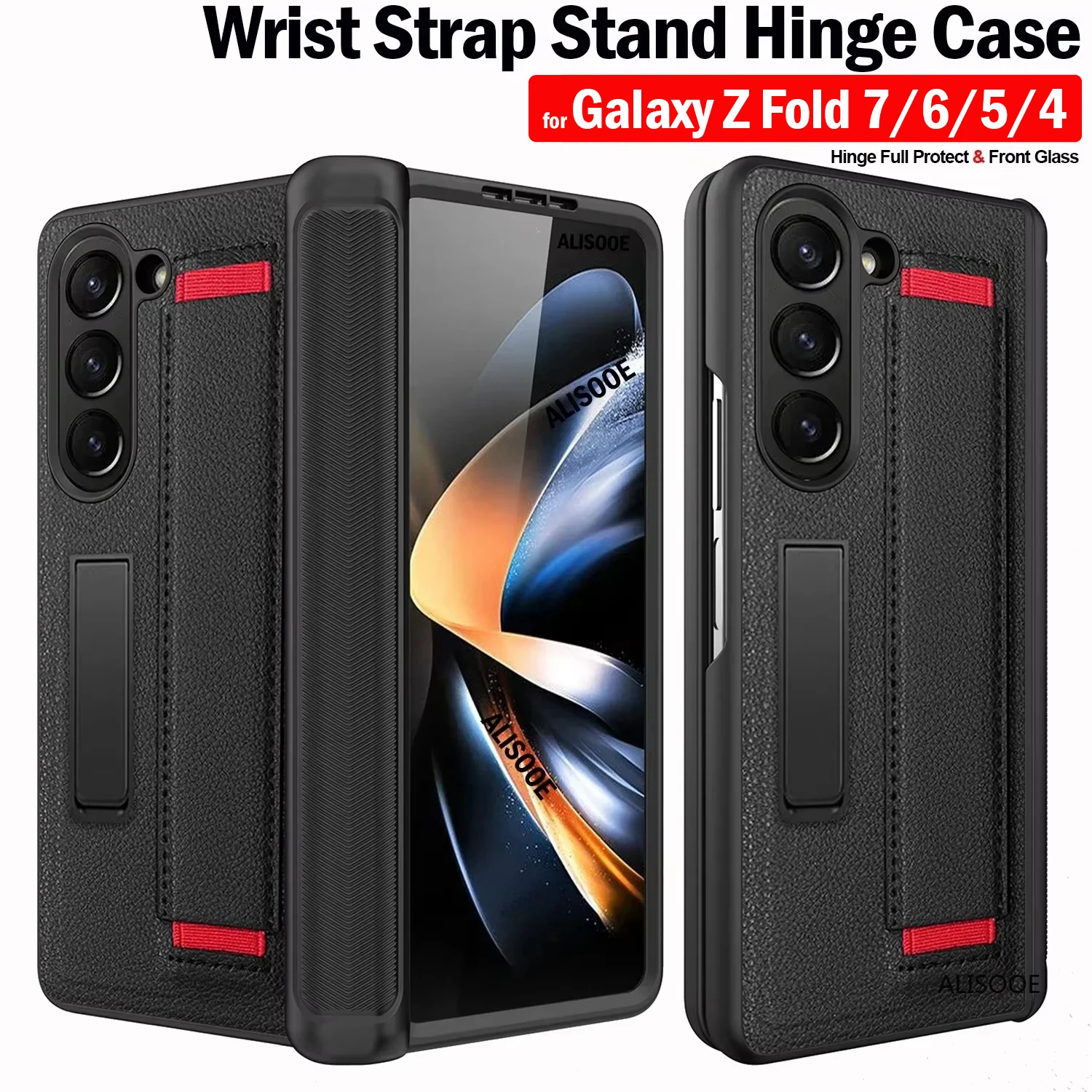 Premium Hinge Case with Wristband and Stand for Samsung Galaxy Z Fold - Front Glass Protection Included
