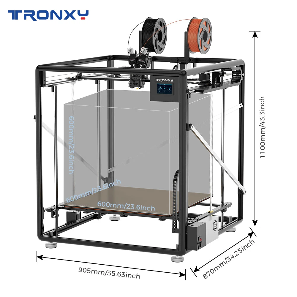 

Tronxy Direct Drive 3D Printer VEHO-600-2E Large Size 600*600*600mm Multicolor 2-In-1-Out Dual Extruder Dual-axis Guide Railway