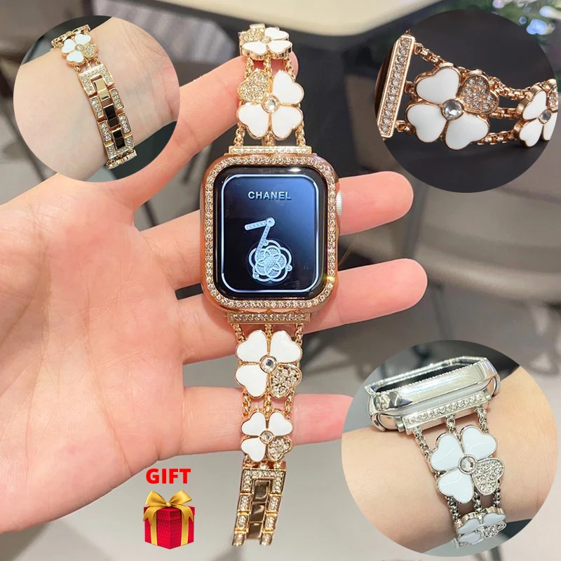 

Women Metal Strap For Apple Watch Band Series 8 7 6 SE 5 4 3 For iWatch 41mm 42 38 40 44 45mm Ultra 49mm Diamond Shining Stainle