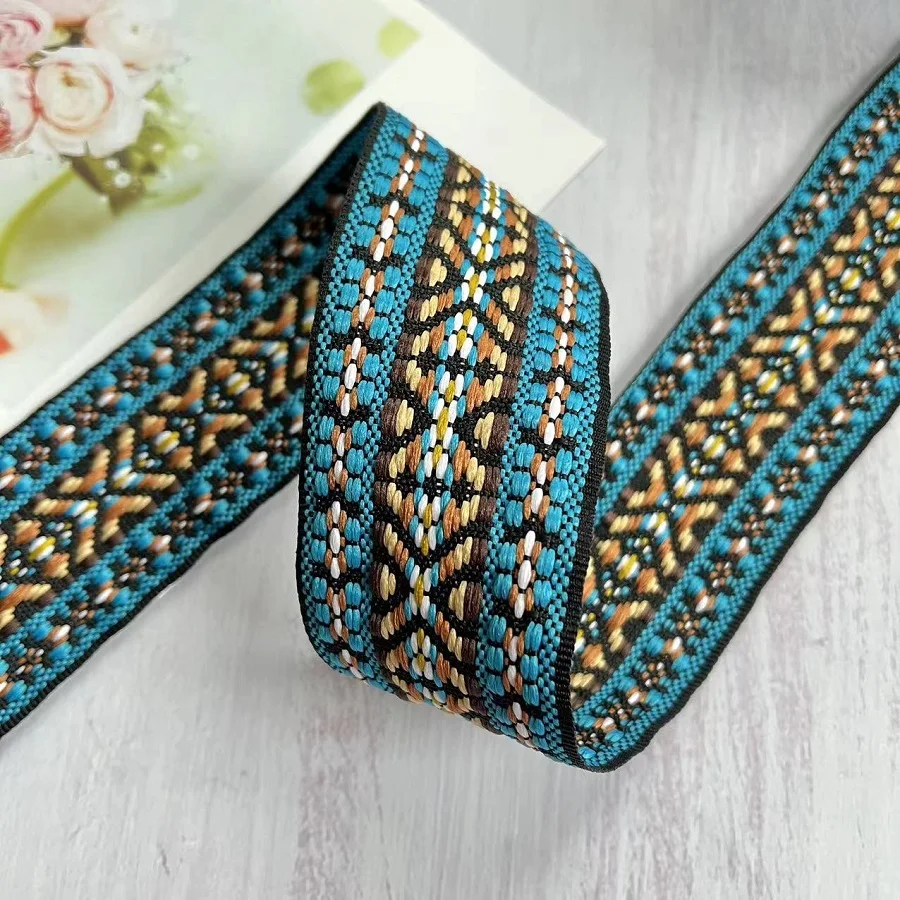 Woven Jacquard Ribbon Geometric totem Blue Clothing Accessory 10 Yards/Lot 5 cm Wide ZH-4910