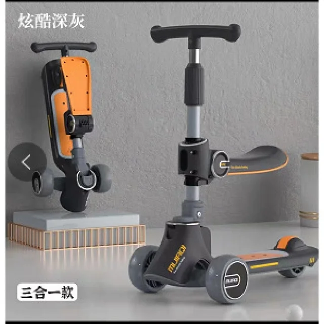2022 New Child Scooter 1-12 Year old Folding Shine Balance Bike Adjustable Height Skateboard 3in1 Baby Stroller Child Scooter 4