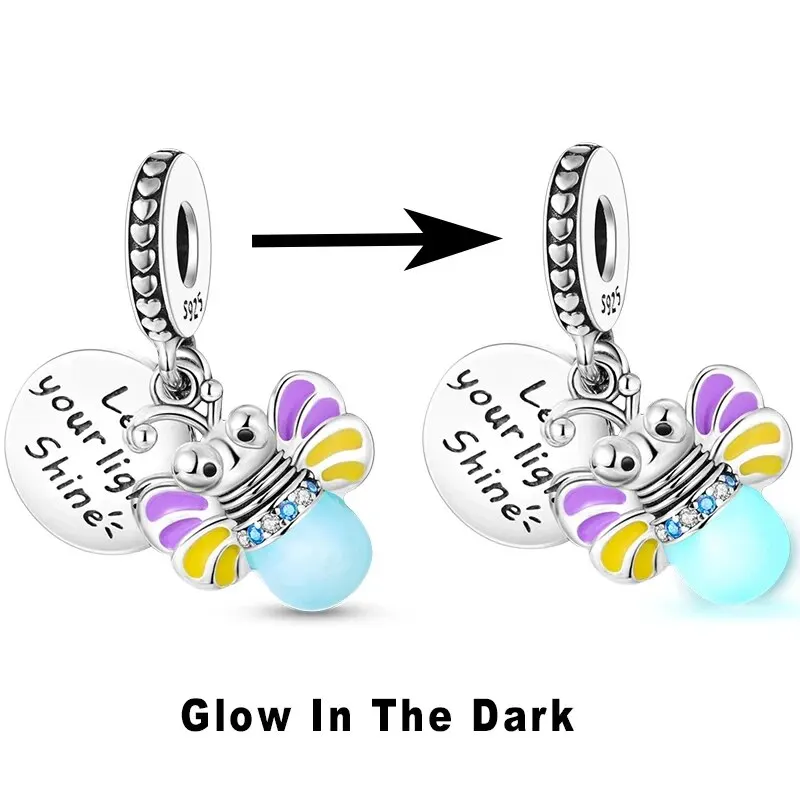Silver Charm Pendant 925 Silver Chameleon Glowworm Light Bulb Firefly Star Moon Fit Original Pandora Charms Bracelet DIY Jewelry