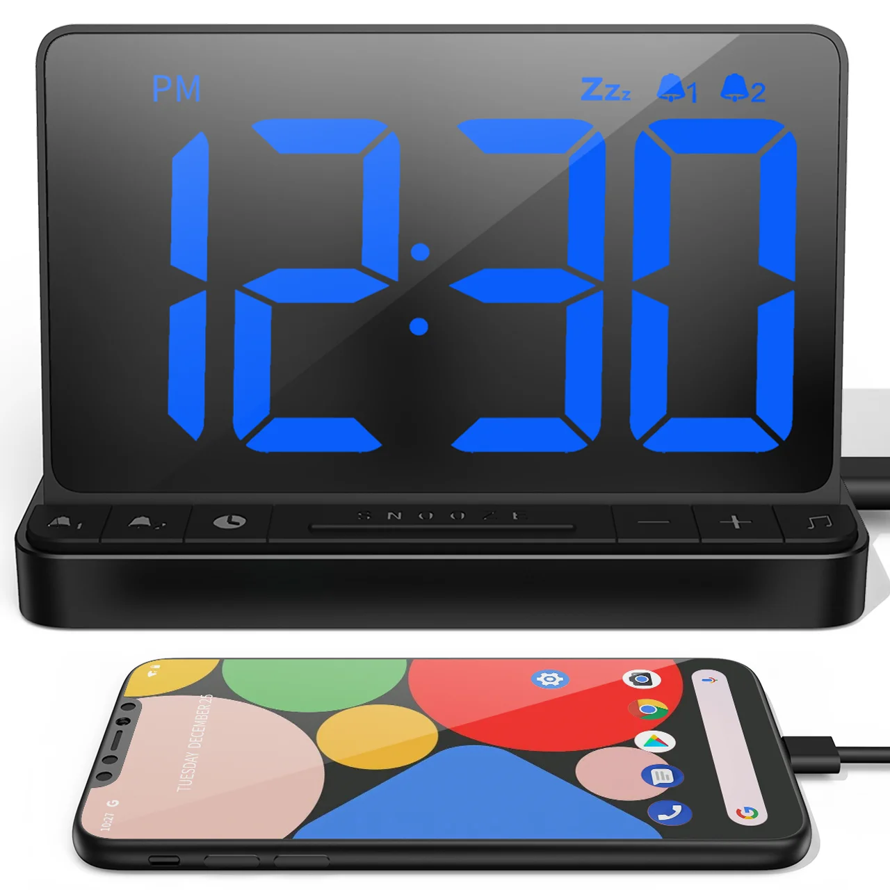 Réveil Digital NOKLEAD - LED 6.5", 5 Sons D'Alarme, USB-C, Double Alarme, Variateur Luminosité