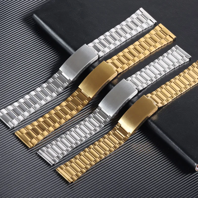 Stainless Steel Universal Watch Band Bracelet - Solid Folding Buckle