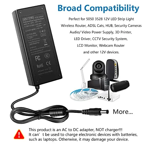 12V 10A 120W DC Power Supply Adapter 100V~240V AC to DC Converter 12 Volt 10 Amp Transformer 5.5x2.5mm Tip