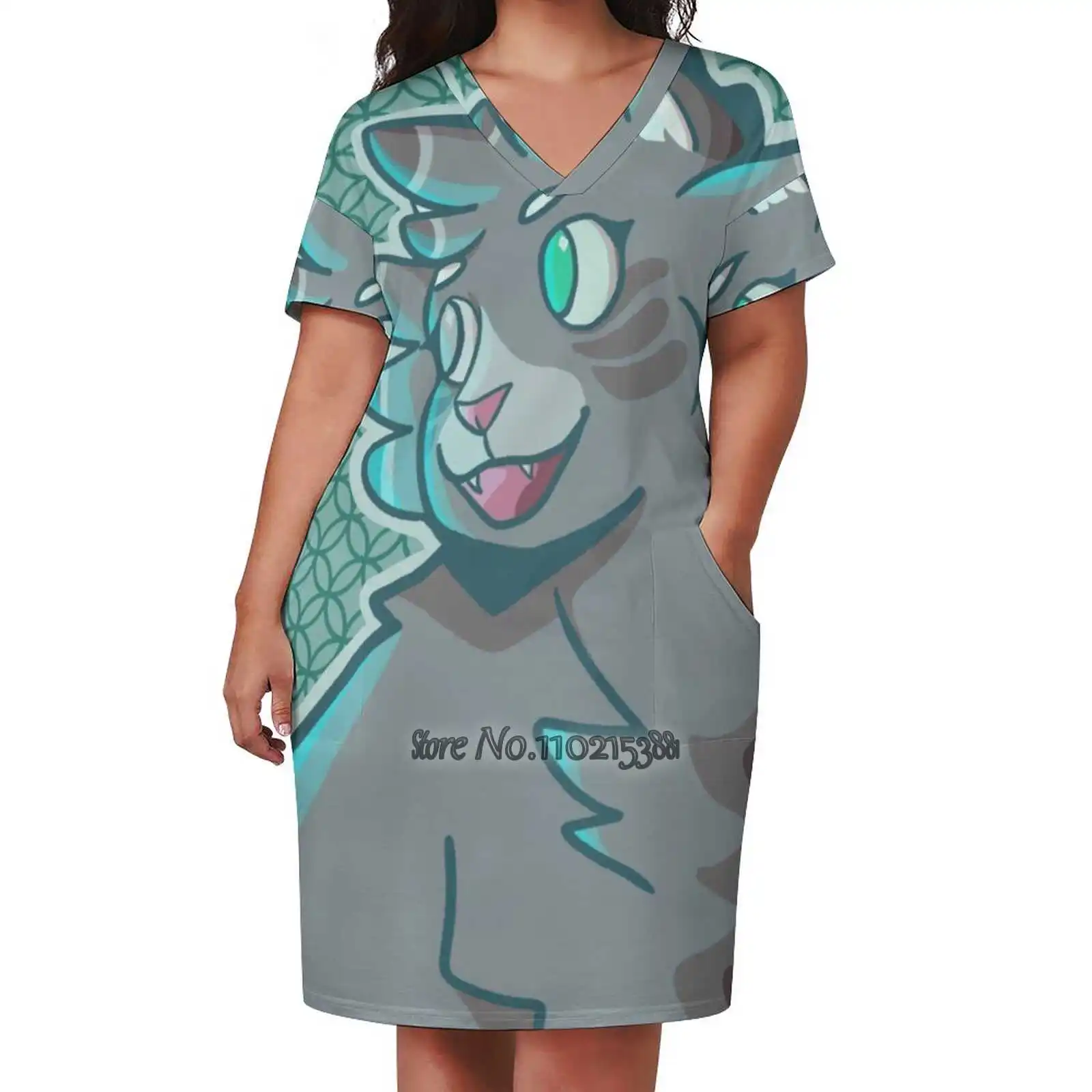 The All Hearing Dove (Warriors) Abito Manica Corta Con Scollo A V Gonna A Trapezio Abbigliamento Donna Office Lady Gonna Elegante Warrior