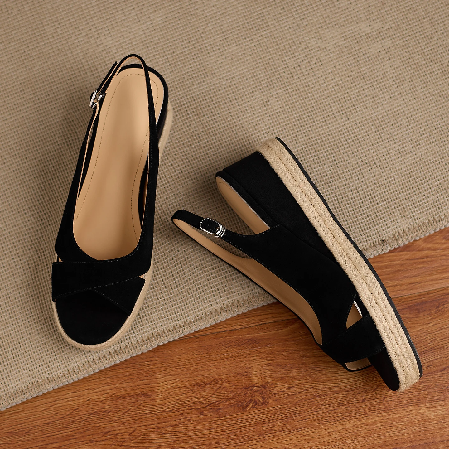 Sandales compensées à plateforme en cuir de vachette et daim EAGSITY, espadrilles à talons hauts pour femmes, escarpins à bride cheville_voghion.com