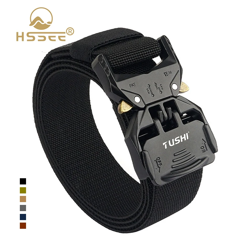 

HSSEE New Tactical Belt Alloy Metal Buckle Quick Release Casual Elastic Belt Men's Military Army Belt Jeans Waistband Male Gift