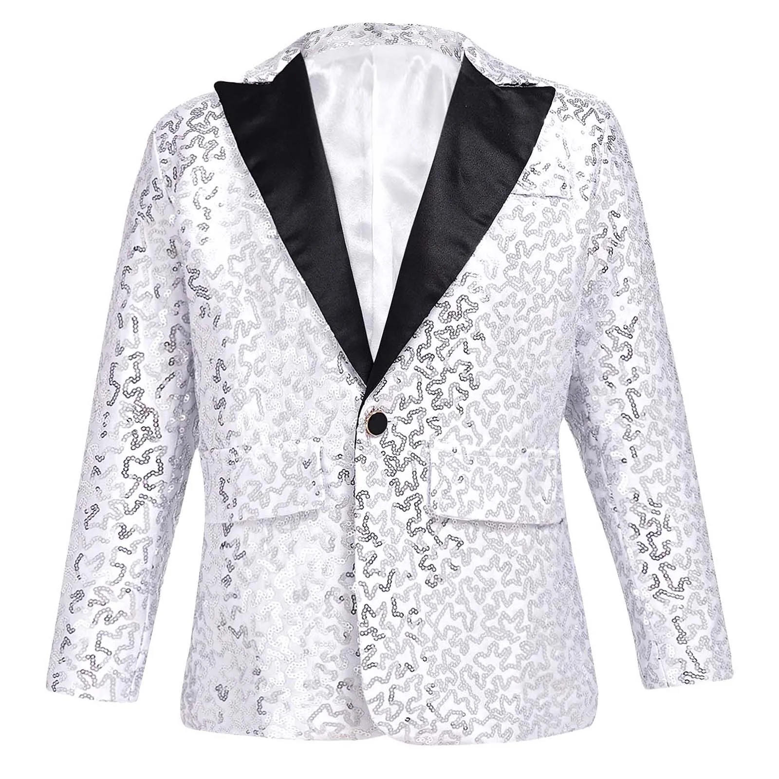 Kids Boys Stylish Sequins Suit Blazer Child Dress Jacket Flower Boy Clothes for Wedding Birthday Party Coat Performance Costume