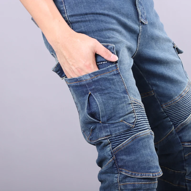 오토바이 바지 남성용 모토 라이딩 진 슬림핏 탄성 레이싱 모토크로스 바지 투어링 안티 드롭 바지 보호 장비 포함