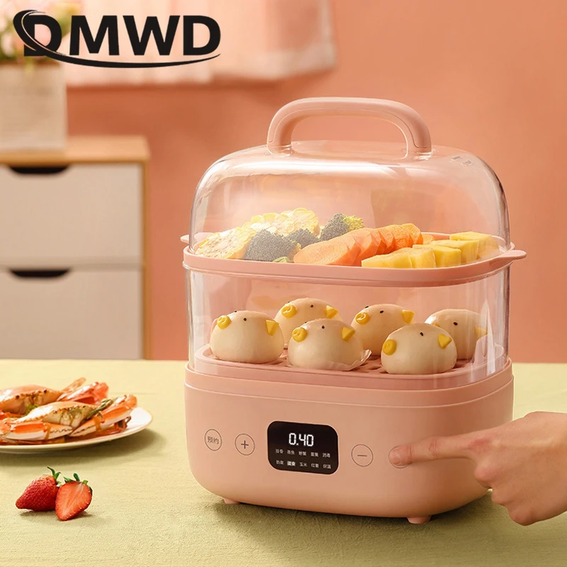 DMWD Household Electric Food Steamer Double Layer Egg Cooker Breakfast Machine Food Container Warmer 24 Hours Appointment 220V 3
