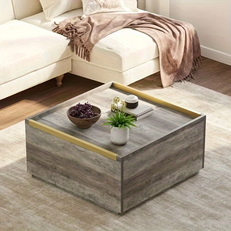 Farmhouse Square Coffee Table with Storage, Coffee Tables for Living Room with Large Hidden Storage,