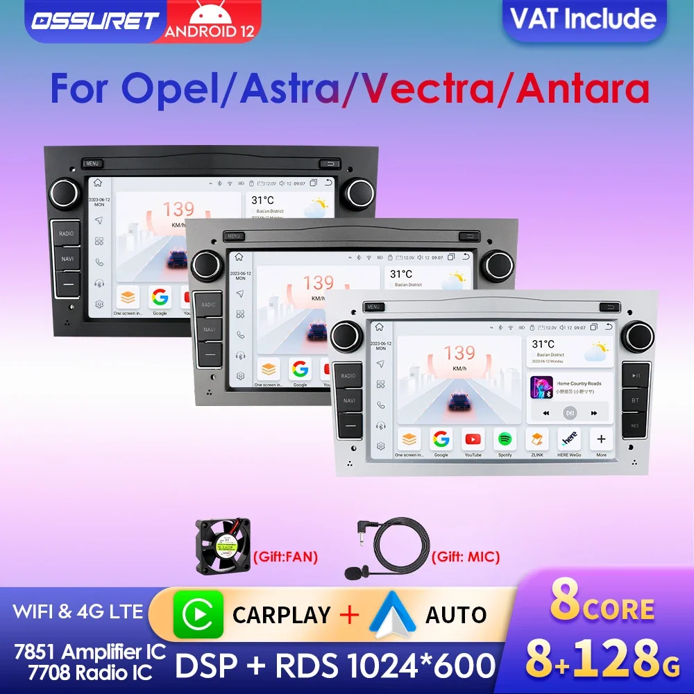 4G 64G Android 12 2 Din Lettore Gps Per Auto Per Opel Astra H J 2004 Vectra Vauxhall Antara Zafira Corsa C D Vivaro Meriva Veda Radio