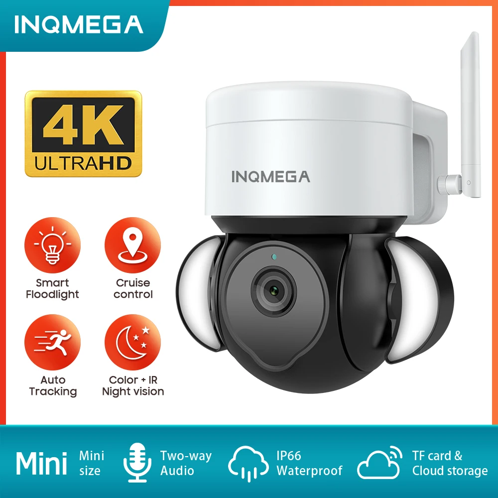 INQMEGA 8MP WIFI Flood Light for Yard Color IR Night Vision Cam Surveillance Cameras 4K Speed Dome IP Camera CCTV