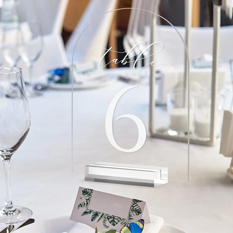 Clear Arch Table Numbers For Wedding,5X7in Arched Acrylic Table Numbers 1-10+Stands,Clear Acrylic Arch Tabletop Sign
