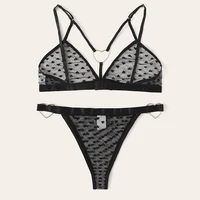 Ensemble de soutien-gorge sexy imprimé coeur ensemble de lingerie anneau lié lingerie érotique 2 pièces sous-vêtements pour femmes maille intime ensemble de bralette transparente 4